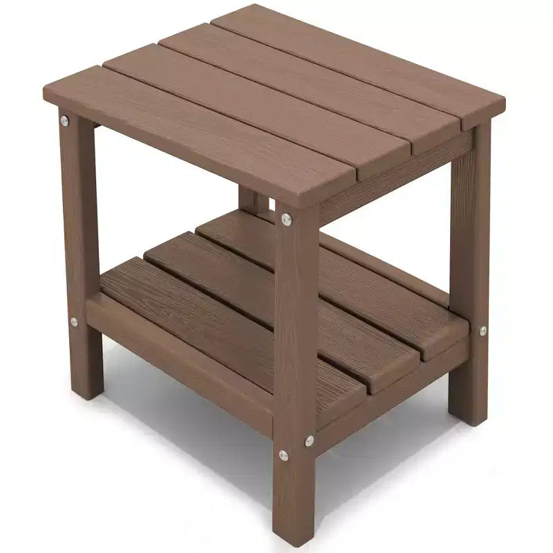 Hyleory Double-Tier Patio Adirondack Side Table, Outdoor HDPE Square End Table