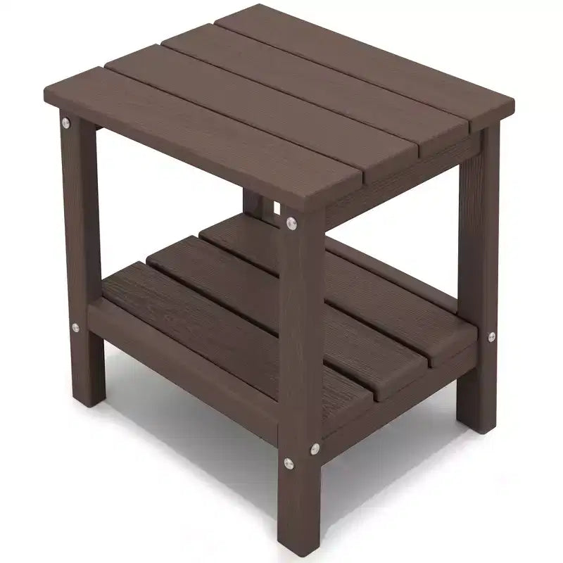 Hyleory Double-Tier Patio Adirondack Side Table, Outdoor HDPE Square End Table