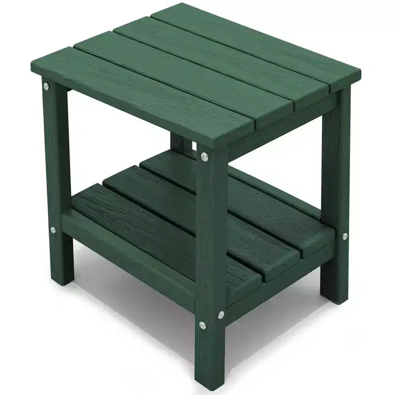 Hyleory Double-Tier Patio Adirondack Side Table, Outdoor HDPE Square End Table