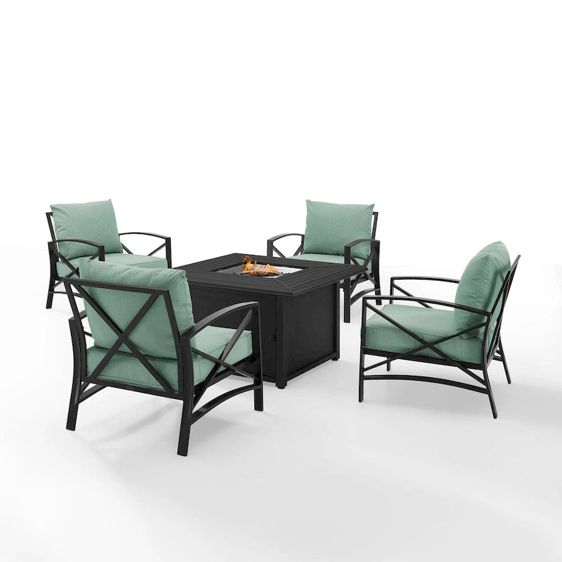 Crosley Kaplan Ensemble de conversation d'extérieur 5 pièces avec table brasero – 140 L x 140 H x 32 P