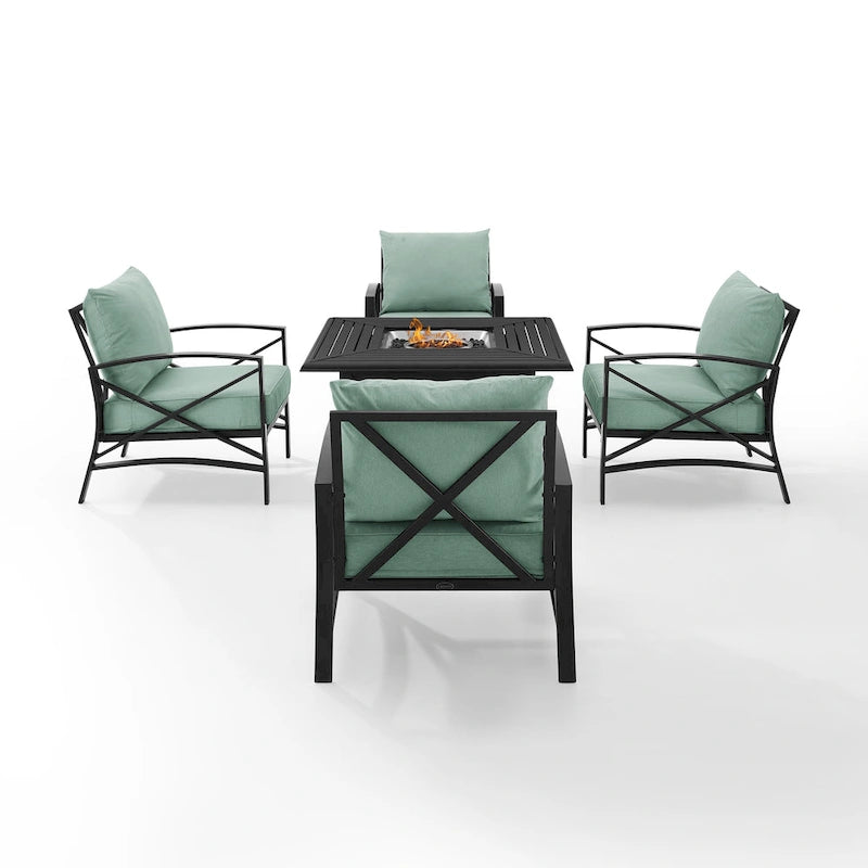 Crosley Kaplan Ensemble de conversation d'extérieur 5 pièces avec table brasero – 140 L x 140 H x 32 P