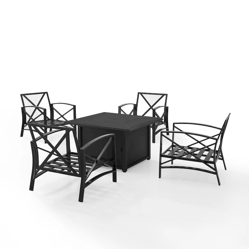 Crosley Kaplan Ensemble de conversation d'extérieur 5 pièces avec table brasero – 140 L x 140 H x 32 P