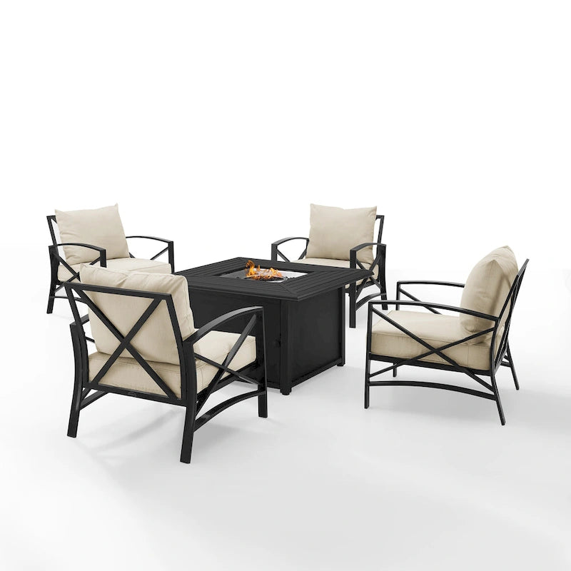 Crosley Kaplan Ensemble de conversation d'extérieur 5 pièces avec table brasero – 140 L x 140 H x 32 P