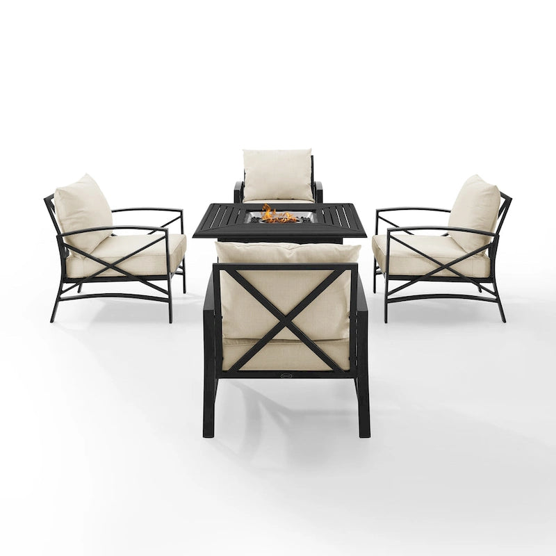 Crosley Kaplan Ensemble de conversation d'extérieur 5 pièces avec table brasero – 140 L x 140 H x 32 P