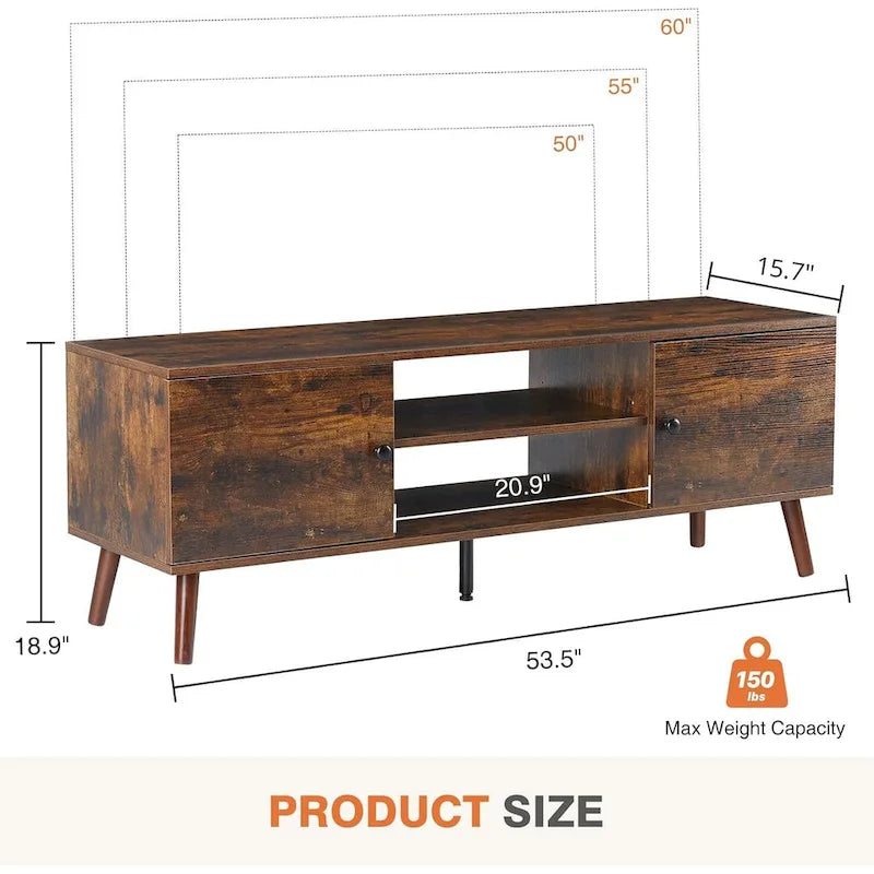 Meuble TV pour téléviseur 55 60 pouces, Meuble TV avec placard de rangement, Table console média de style moderne du milieu du siècle, Charnière réglable