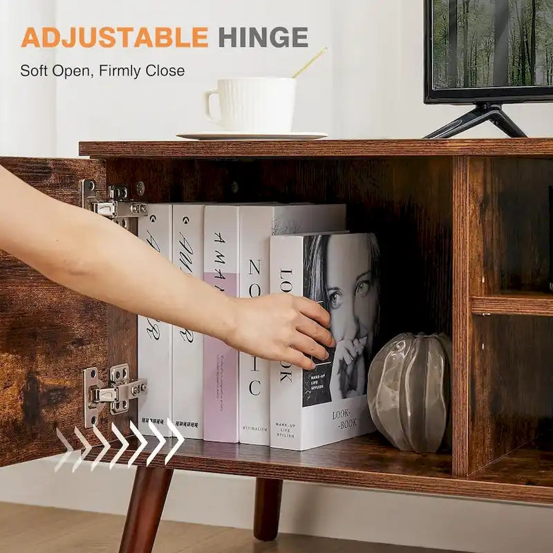 Meuble TV pour téléviseur 55 60 pouces, Meuble TV avec placard de rangement, Table console média de style moderne du milieu du siècle, Charnière réglable