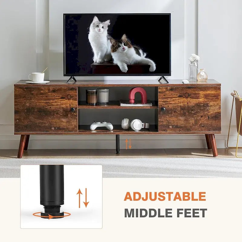 Meuble TV pour téléviseur 55 60 pouces, Meuble TV avec placard de rangement, Table console média de style moderne du milieu du siècle, Charnière réglable