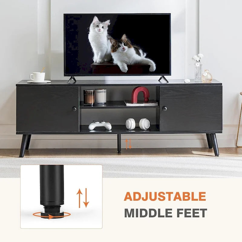 Meuble TV pour téléviseur 55 60 pouces, Meuble TV avec placard de rangement, Table console média de style moderne du milieu du siècle, Charnière réglable