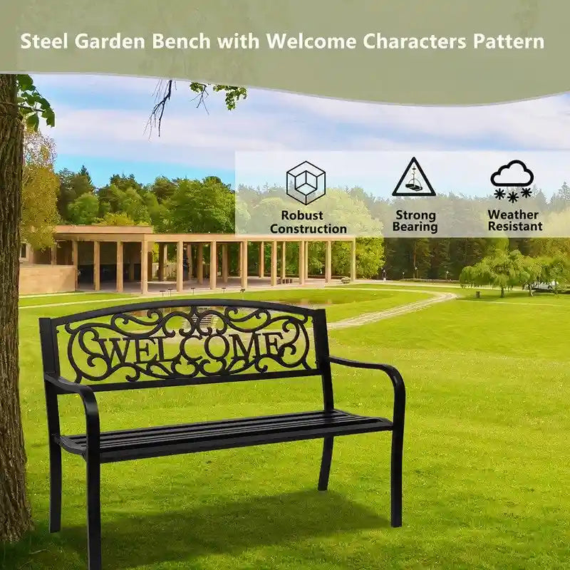 50 in. Outdoor Cast Iron Bench Decorative Patio Lawn Garden Park Bench
