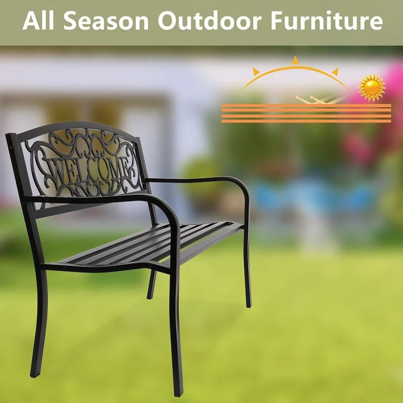 50 in. Outdoor Cast Iron Bench Decorative Patio Lawn Garden Park Bench