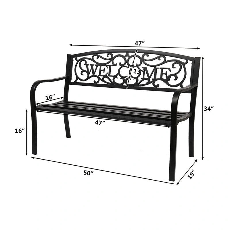 50 in. Outdoor Cast Iron Bench Decorative Patio Lawn Garden Park Bench