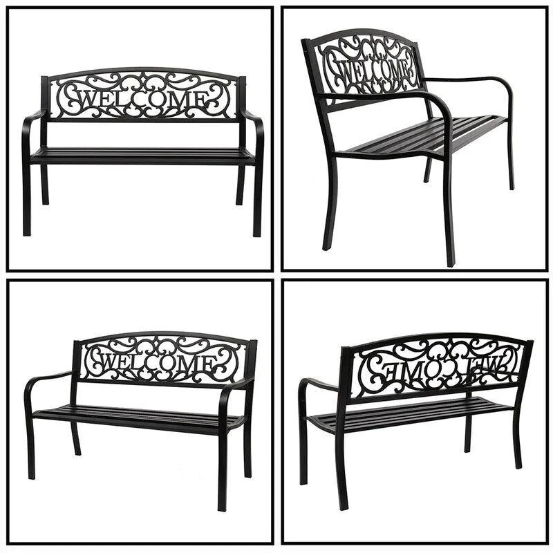50 in. Outdoor Cast Iron Bench Decorative Patio Lawn Garden Park Bench