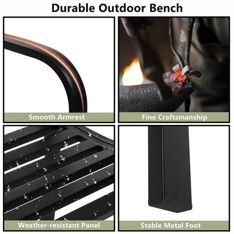 50 in. Outdoor Cast Iron Bench Decorative Patio Lawn Garden Park Bench