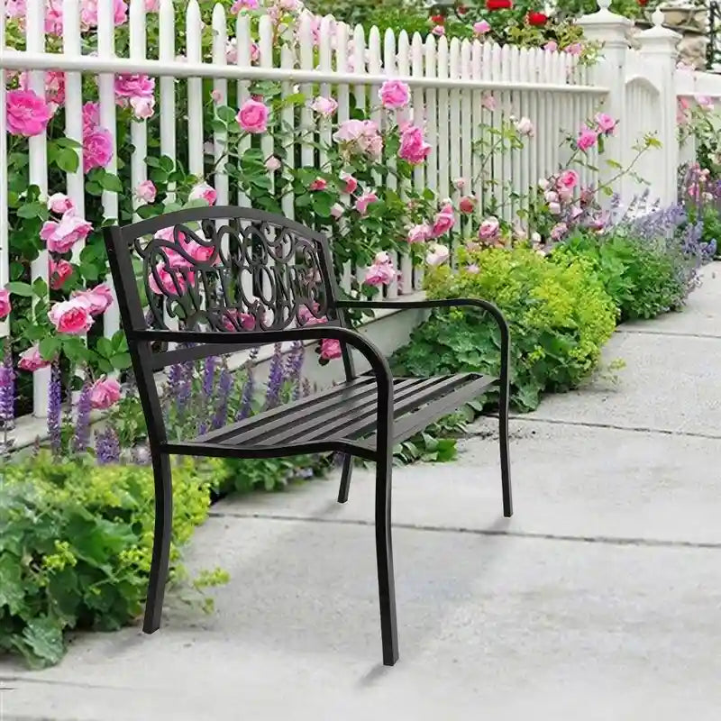 50 in. Outdoor Cast Iron Bench Decorative Patio Lawn Garden Park Bench