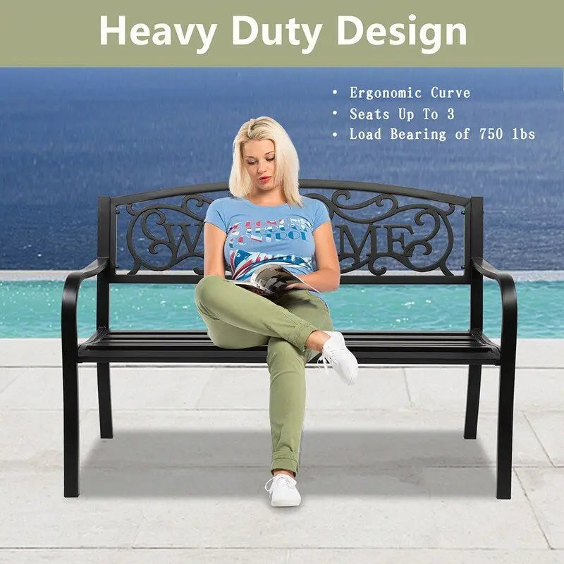 50 in. Outdoor Cast Iron Bench Decorative Patio Lawn Garden Park Bench