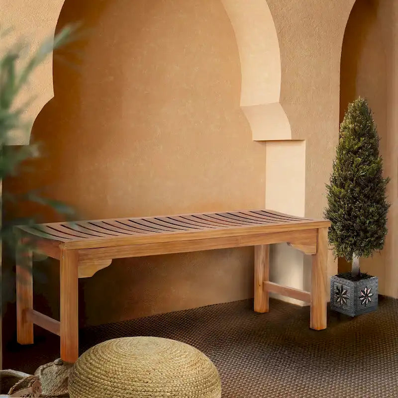 Banc sans dossier en teck d'extérieur Chic Teak Santa Monica, 1,20 m