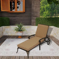 Clihome Cast Aluminum Patio Reclining Chaise Lounge with Brown Cushion