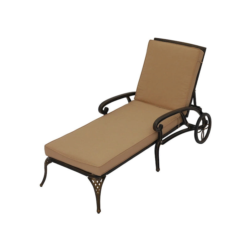 Clihome Cast Aluminum Patio Reclining Chaise Lounge with Brown Cushion