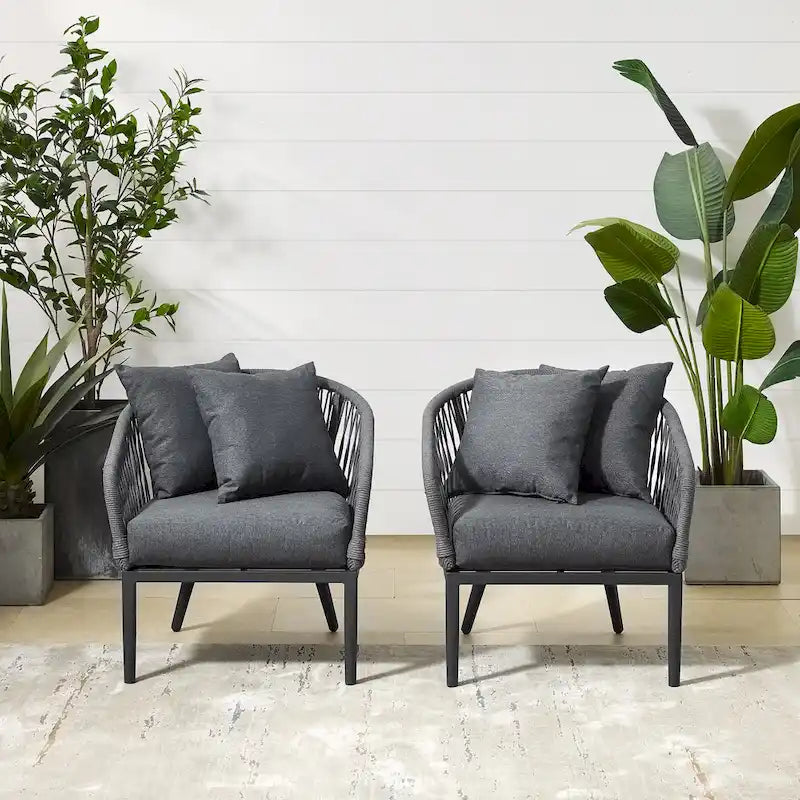 Ensemble de 2 fauteuils Dover en corde pour intérieur/extérieur - 23.25x28.88x30.25