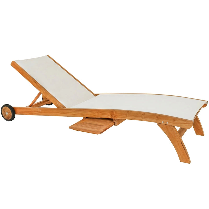 Chaise longue de piscine Chic Teak Bahama en teck avec maillage Batyline, blanche