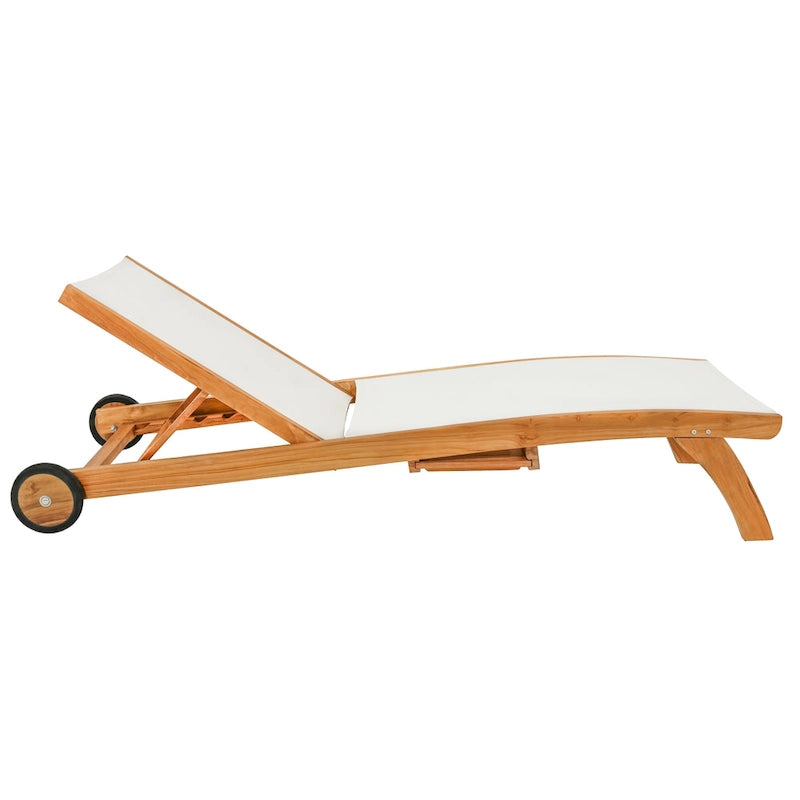 Chaise longue de piscine Chic Teak Bahama en teck avec maillage Batyline, blanche