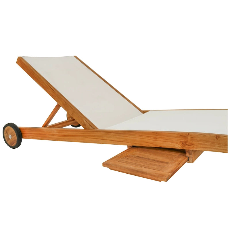 Chaise longue de piscine Chic Teak Bahama en teck avec maillage Batyline, blanche