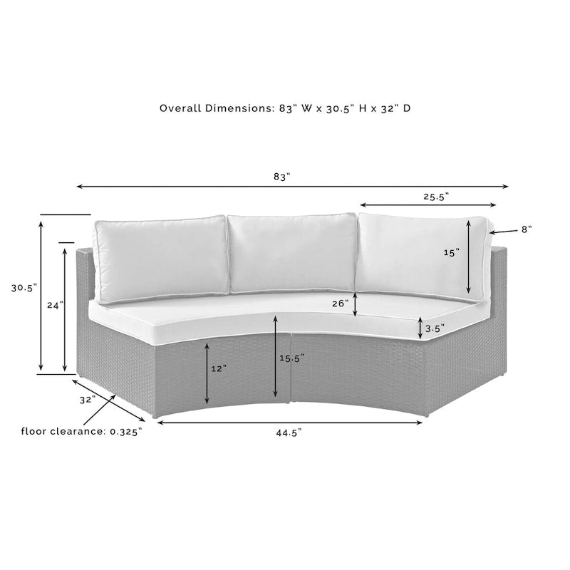 Canapé d'angle rond en osier Catalina – 83 L x 32 P x 30,5 H