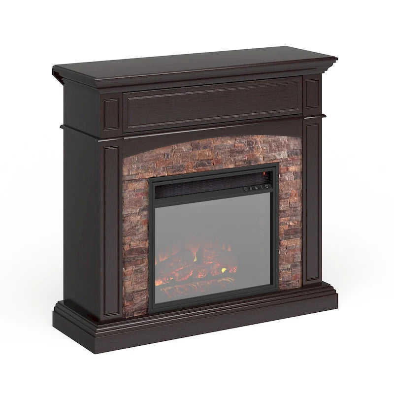SEI Furniture Ebony Convertible Corner Electric Media Fireplace with Faux Stone Mantel