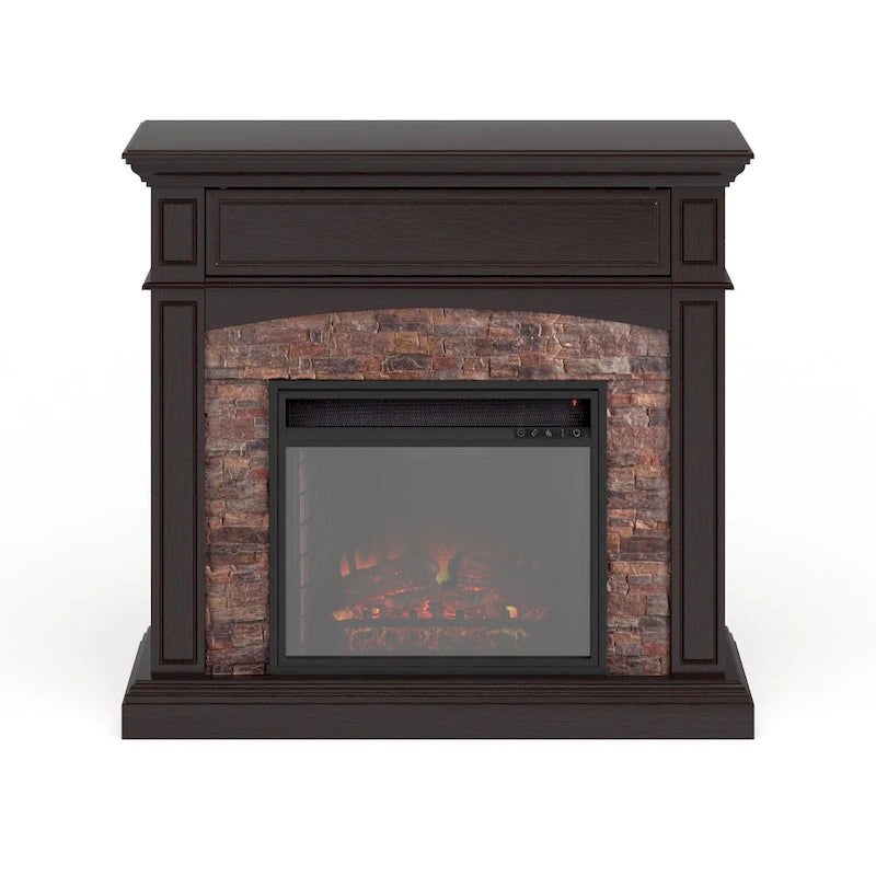 SEI Furniture Ebony Convertible Corner Electric Media Fireplace with Faux Stone Mantel