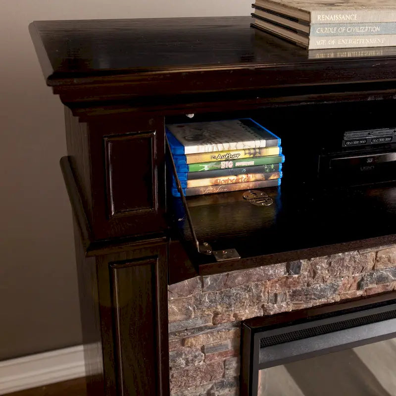 SEI Furniture Ebony Convertible Corner Electric Media Fireplace with Faux Stone Mantel