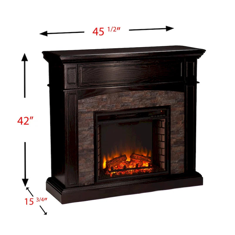 SEI Furniture Ebony Convertible Corner Electric Media Fireplace with Faux Stone Mantel
