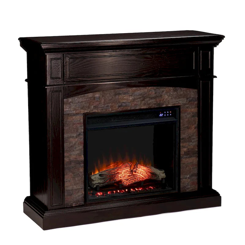 SEI Furniture Ebony Convertible Corner Electric Media Fireplace with Faux Stone Mantel