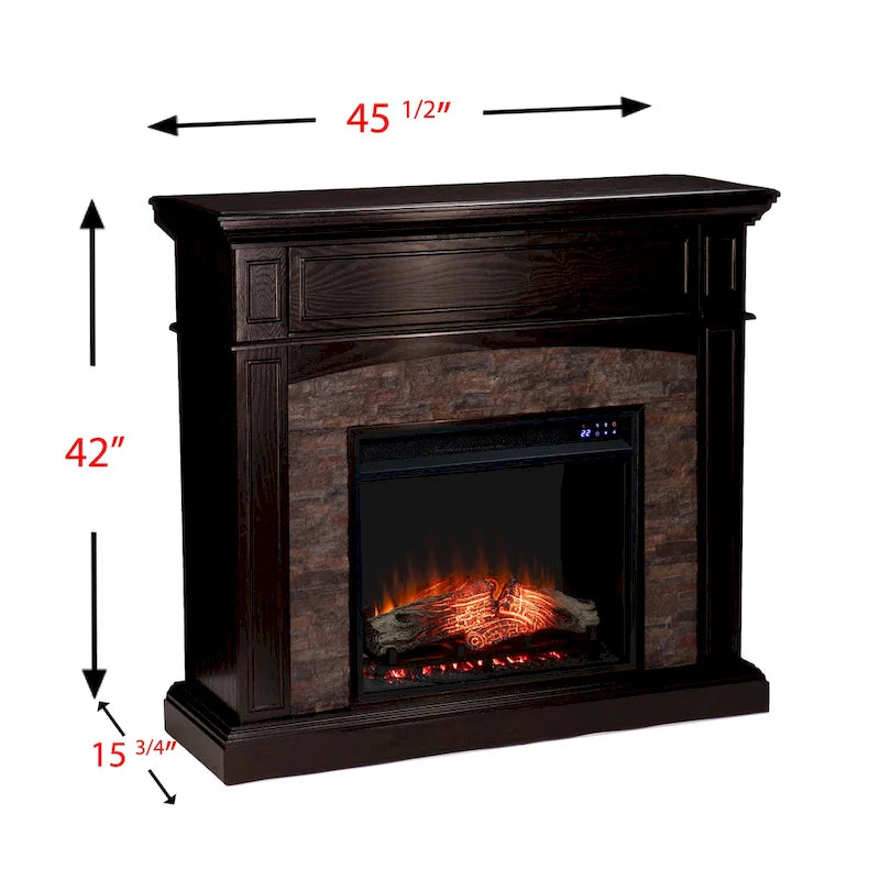 SEI Furniture Ebony Convertible Corner Electric Media Fireplace with Faux Stone Mantel