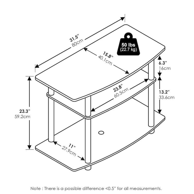 Meuble TV 3 niveaux Furinno Turn-N-Tube sans outils, Noyer Columbia/Noir