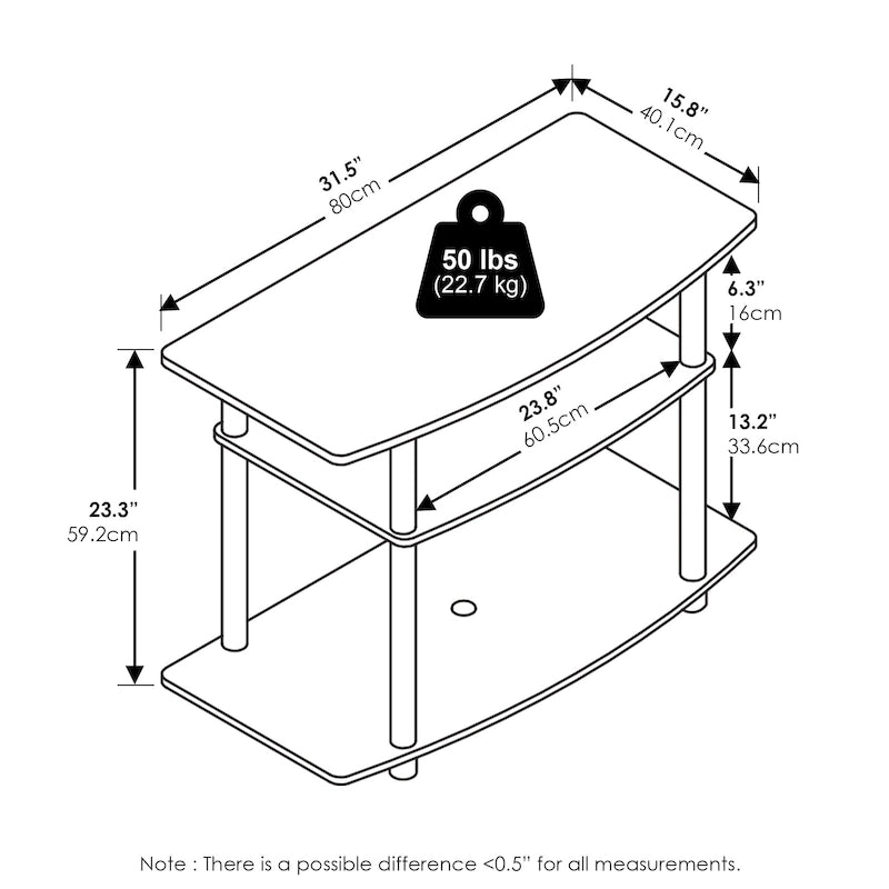 Meuble TV 3 niveaux Furinno Turn-N-Tube sans outils, Noyer Columbia/Noir
