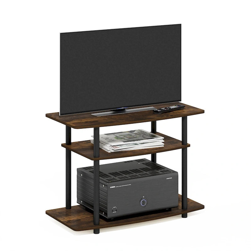 Meuble TV 3 niveaux Furinno Turn-N-Tube sans outils, Noyer Columbia/Noir