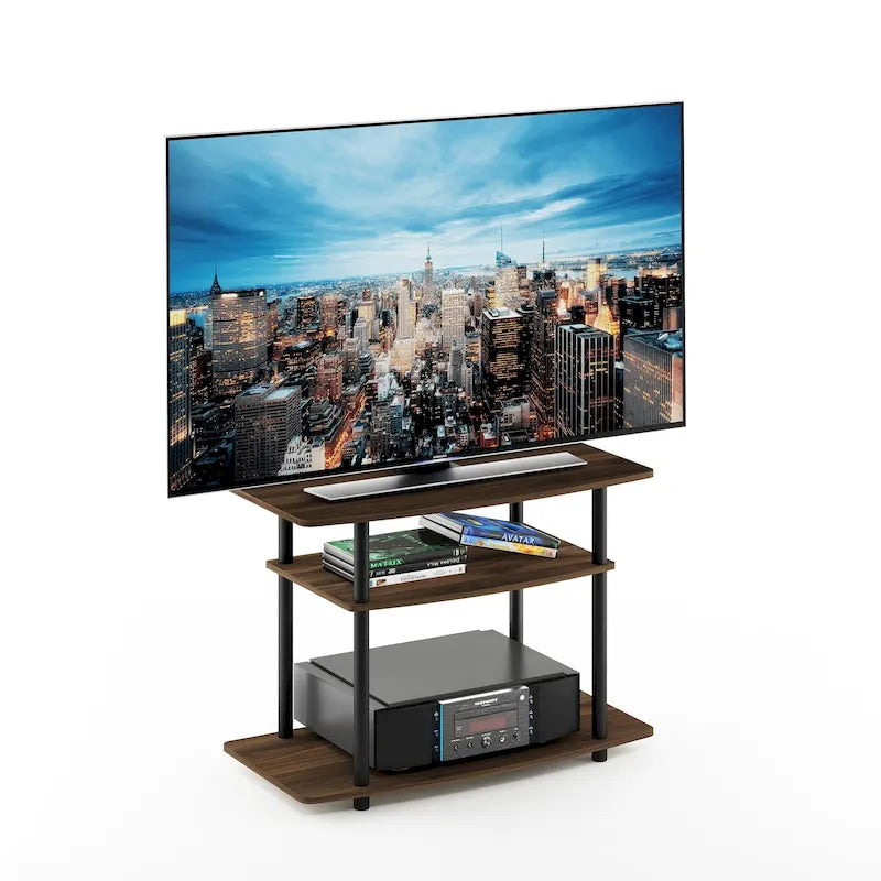 Meuble TV 3 niveaux Furinno Turn-N-Tube sans outils, Noyer Columbia/Noir