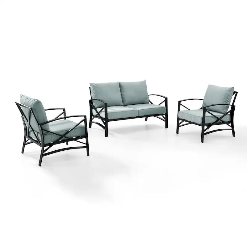Crosley Kaplan Ensemble de 3 meubles de jardin d'extérieur avec causeuse - 137,5 L x 65 P x 35,5 H