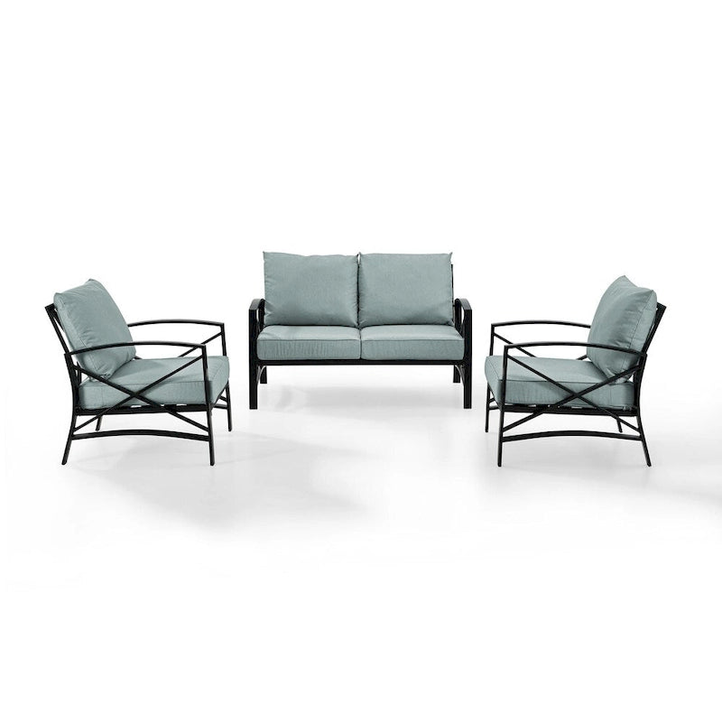 Crosley Kaplan Ensemble de 3 meubles de jardin d'extérieur avec causeuse - 137,5 L x 65 P x 35,5 H
