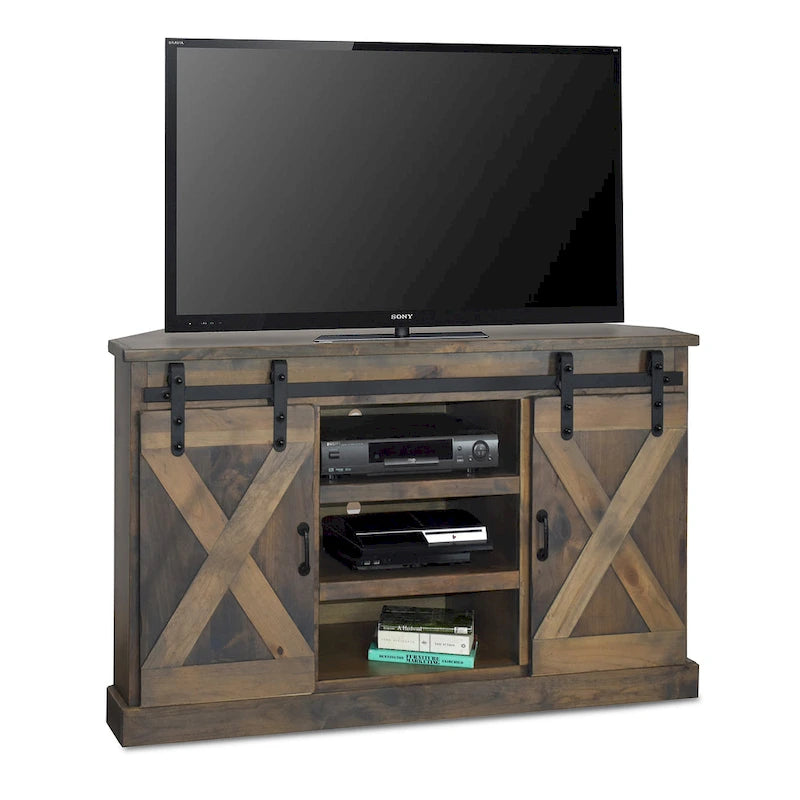Meuble TV d'angle Bridgevine Home Farmhouse de 56 pouces pour téléviseurs jusqu'à 60 pouces, aucun assemblage requis, finition aspect bois de grange