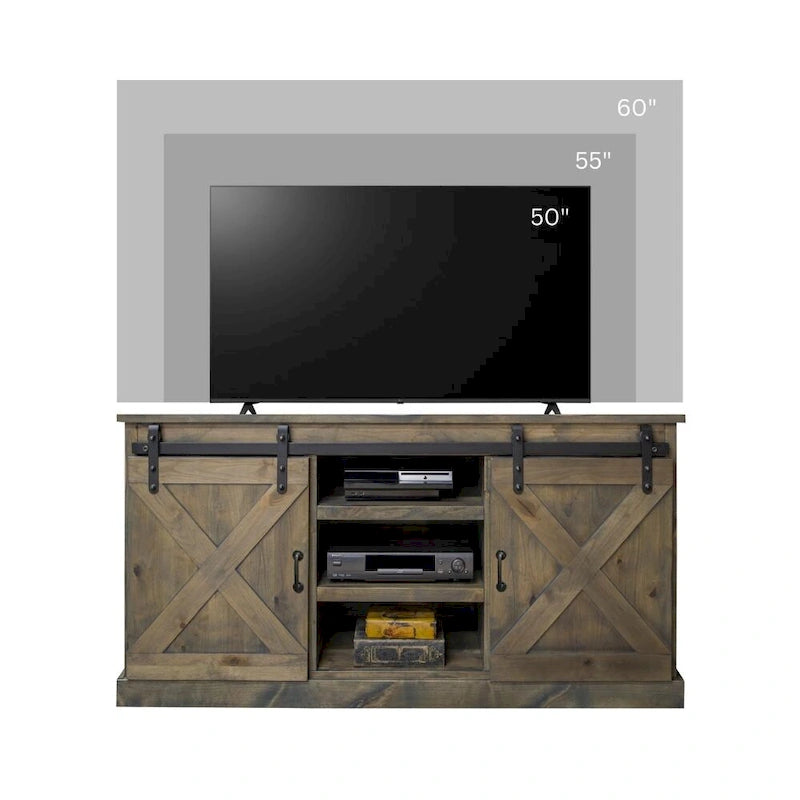 Meuble TV d'angle Bridgevine Home Farmhouse de 56 pouces pour téléviseurs jusqu'à 60 pouces, aucun assemblage requis, finition aspect bois de grange