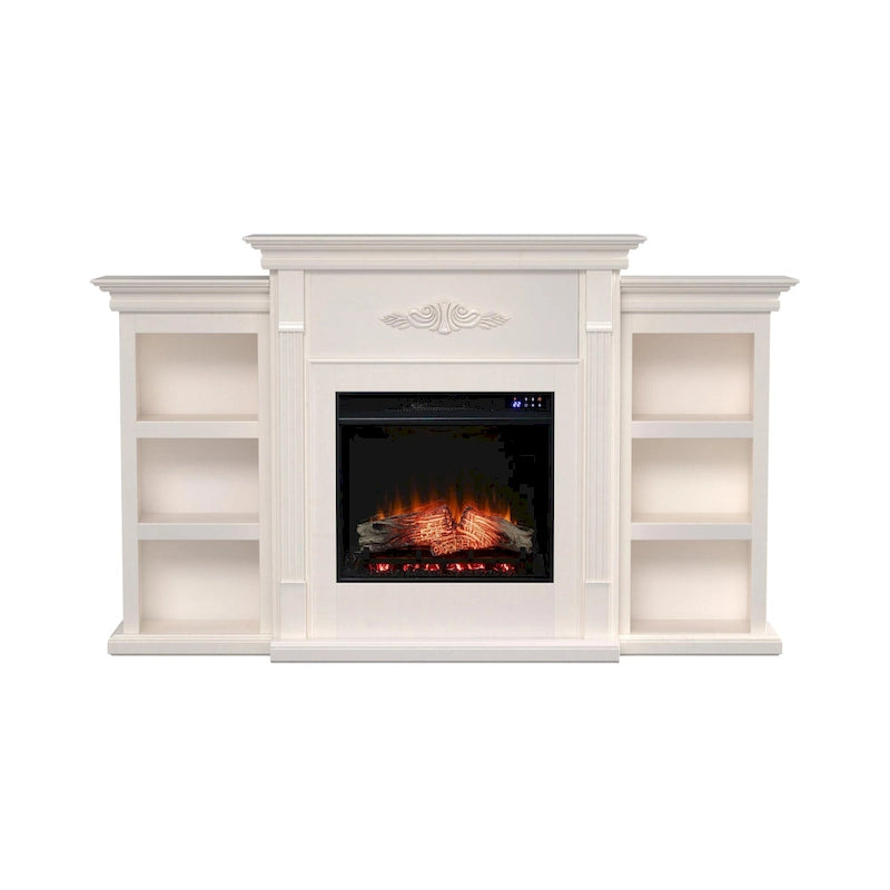 SEI Furniture Electric Fireplace 70-inch Mantel with Bookcase Storage, Ivory