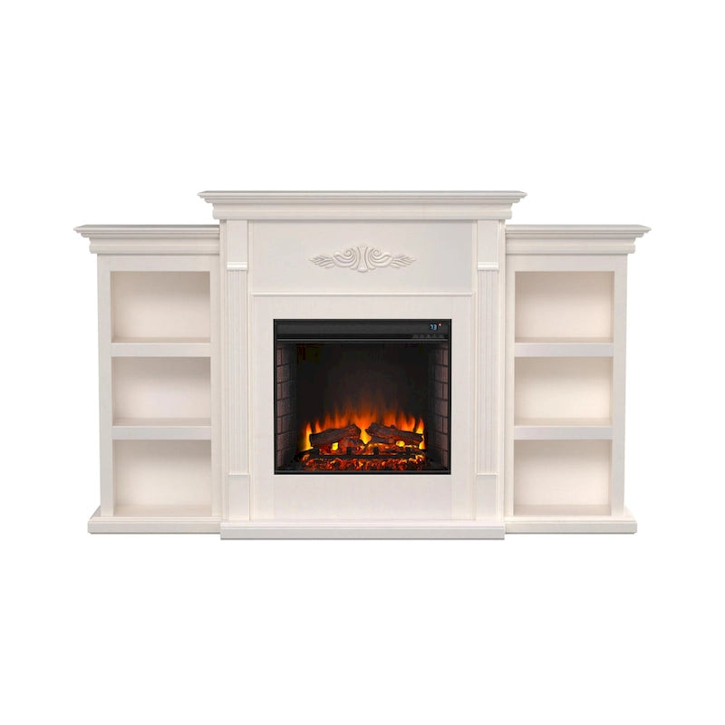 SEI Furniture Electric Fireplace 70-inch Mantel with Bookcase Storage, Ivory