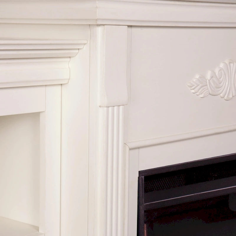 SEI Furniture Electric Fireplace 70-inch Mantel with Bookcase Storage, Ivory