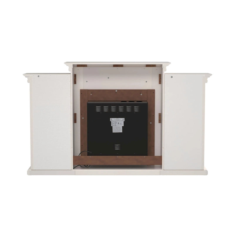 SEI Furniture Electric Fireplace 70-inch Mantel with Bookcase Storage, Ivory