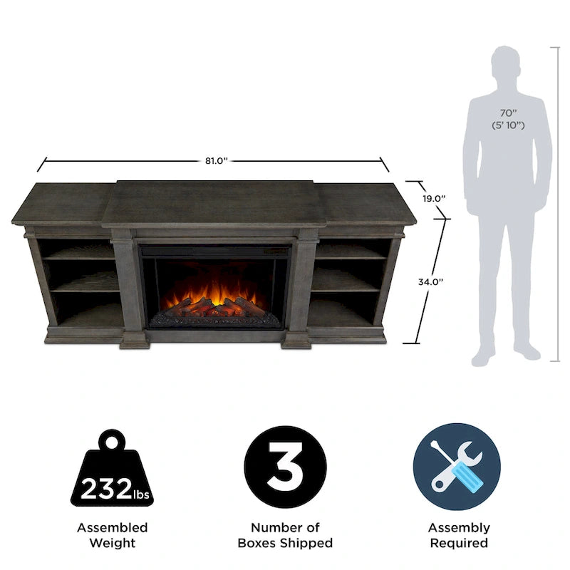 Eliot 81 Grand Antique Grey TV Stand Electric Fireplace by Real Flame