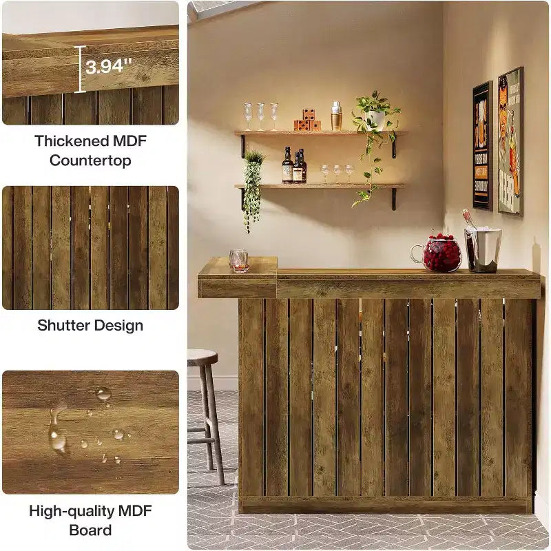 Lantine L-Shaped Home Bar Unit, 4-Tier Corner Liquor Bar Table with Storage Shelves and Wine Glasses Holder for Home Pub