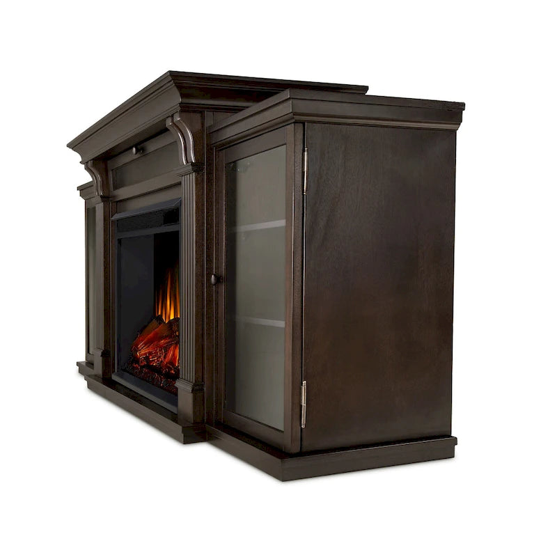 Calie 67 Electric TV Stand Fireplace in Dark Walnut by Real Flame - 67L x 18W x 30.5H