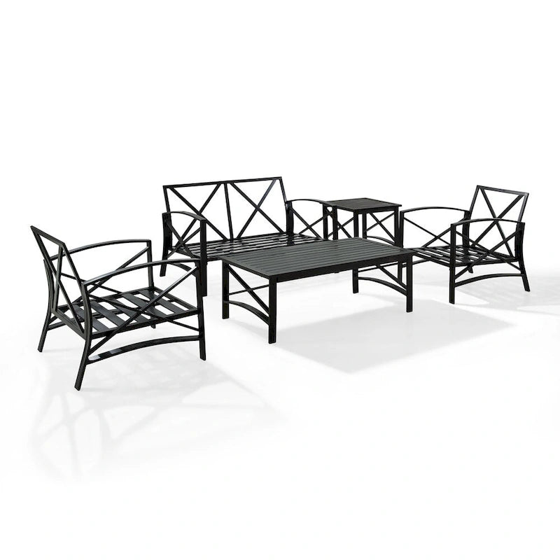 Ensemble de mobilier d'extérieur Crosley Kaplan 5 pièces avec coussins Mist – canapé deux places, deux fauteuils, table basse, table d'appoint