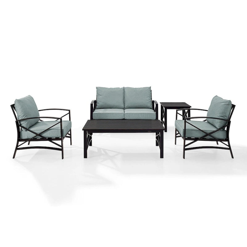 Ensemble de mobilier d'extérieur Crosley Kaplan 5 pièces avec coussins Mist – canapé deux places, deux fauteuils, table basse, table d'appoint